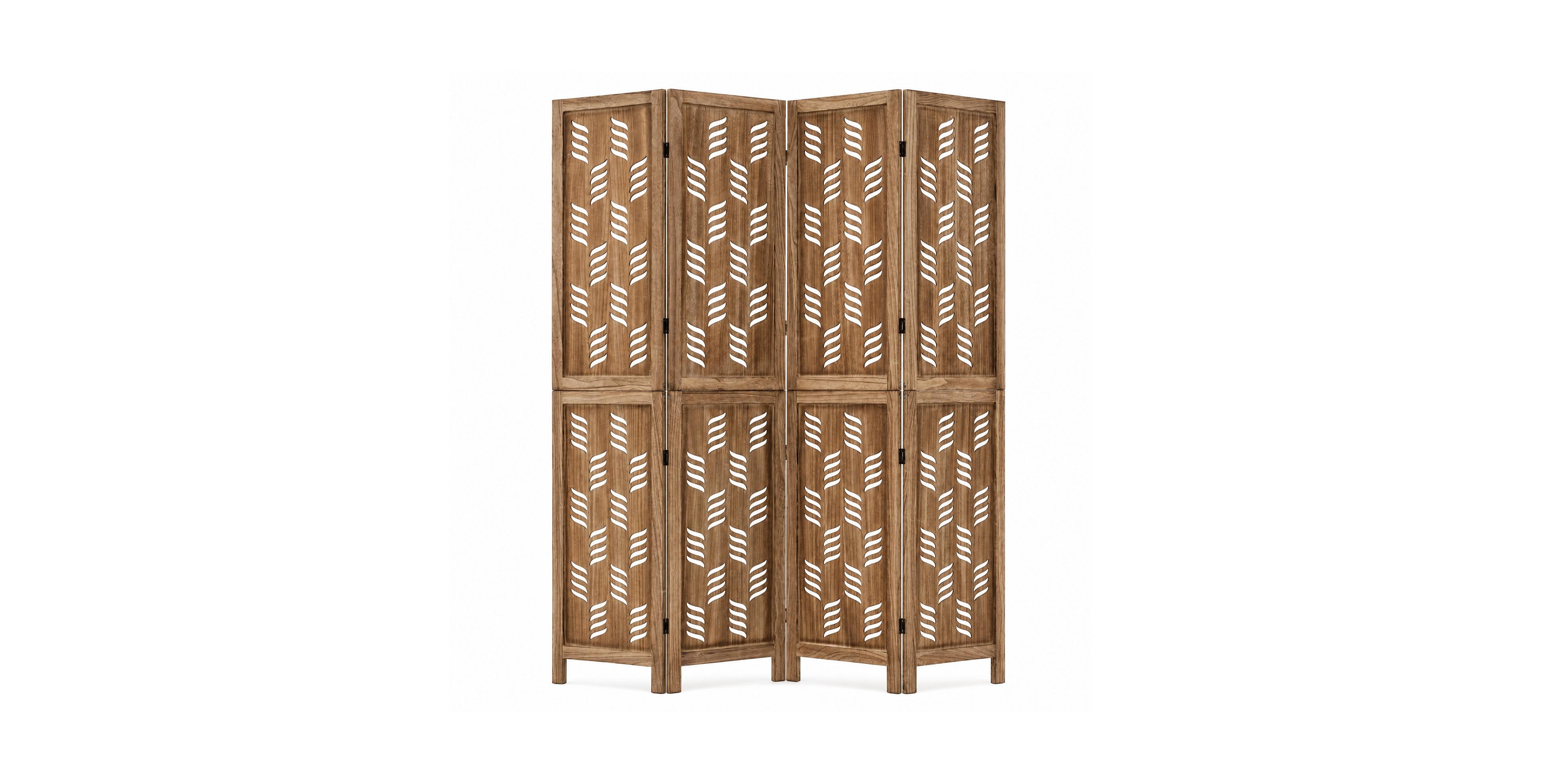 Gymax 5.5 Feet Tall Room Divider w/Paulownia Wood Frame Wave Cutout Pattern 2-Way Hinges