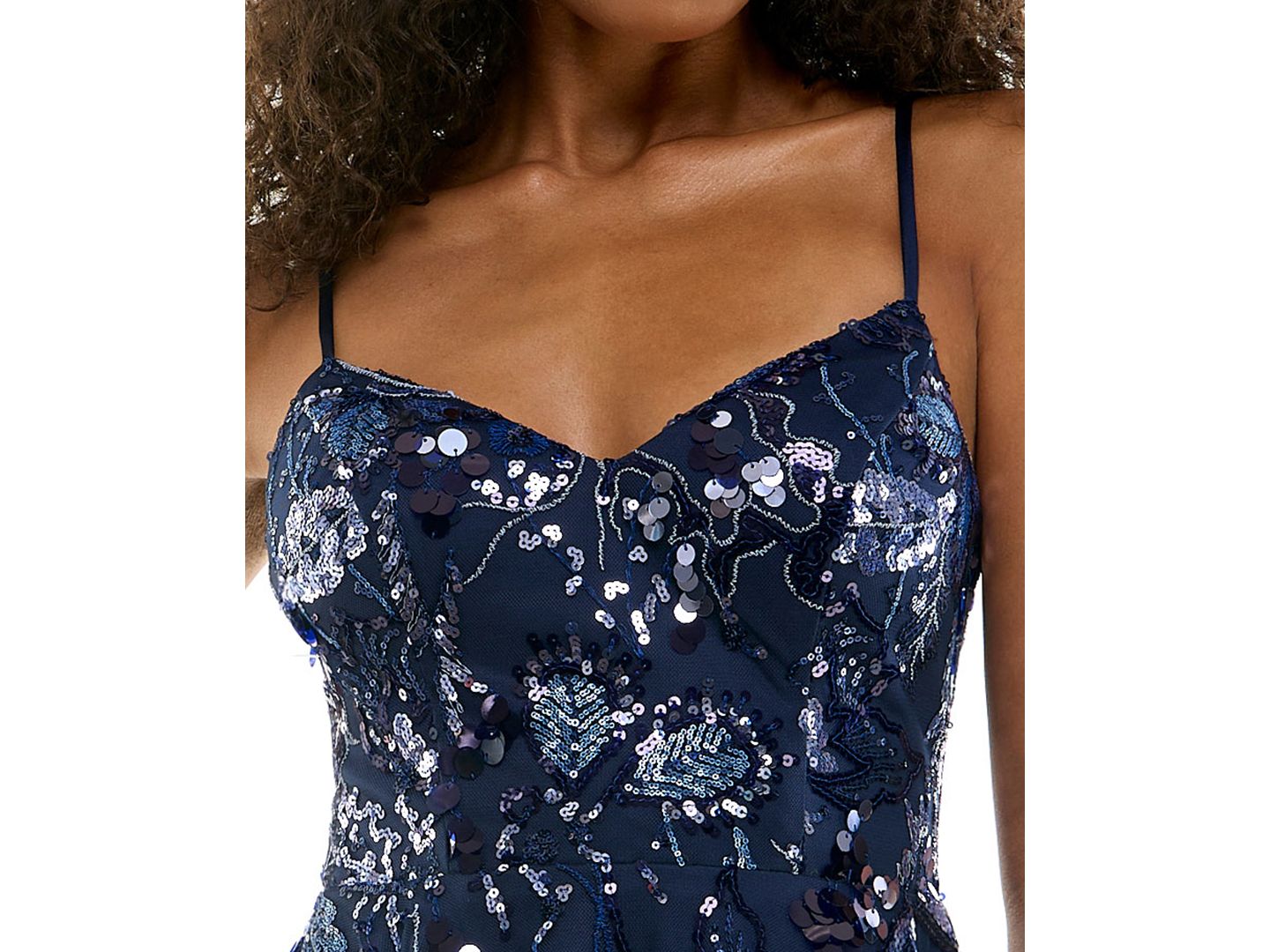 Женское платье SENI & CADE Juniors' Sequin Floral-Embroidered Fit-and-Flare Mini, цвет: Тёмно-синий — фото 4