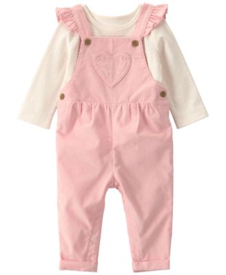 Baby Girls' Crewneck T-Shirt and Heart Corduroy Overall, 2-Piece Set