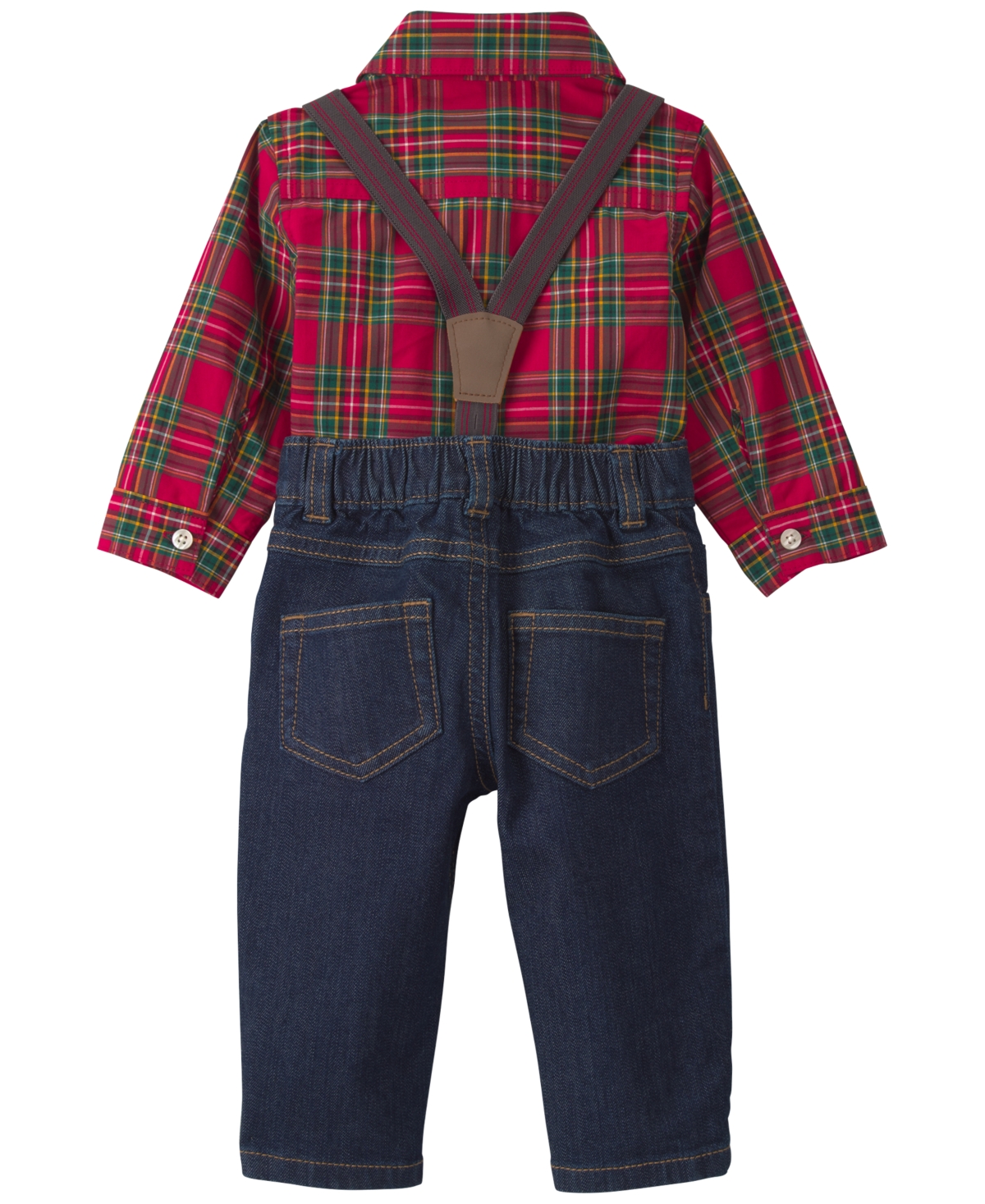 Carter's Baby Boys' Plaid Long-Sleeve Bodysuit and Suspender Denim Pants, 2-Piece Set