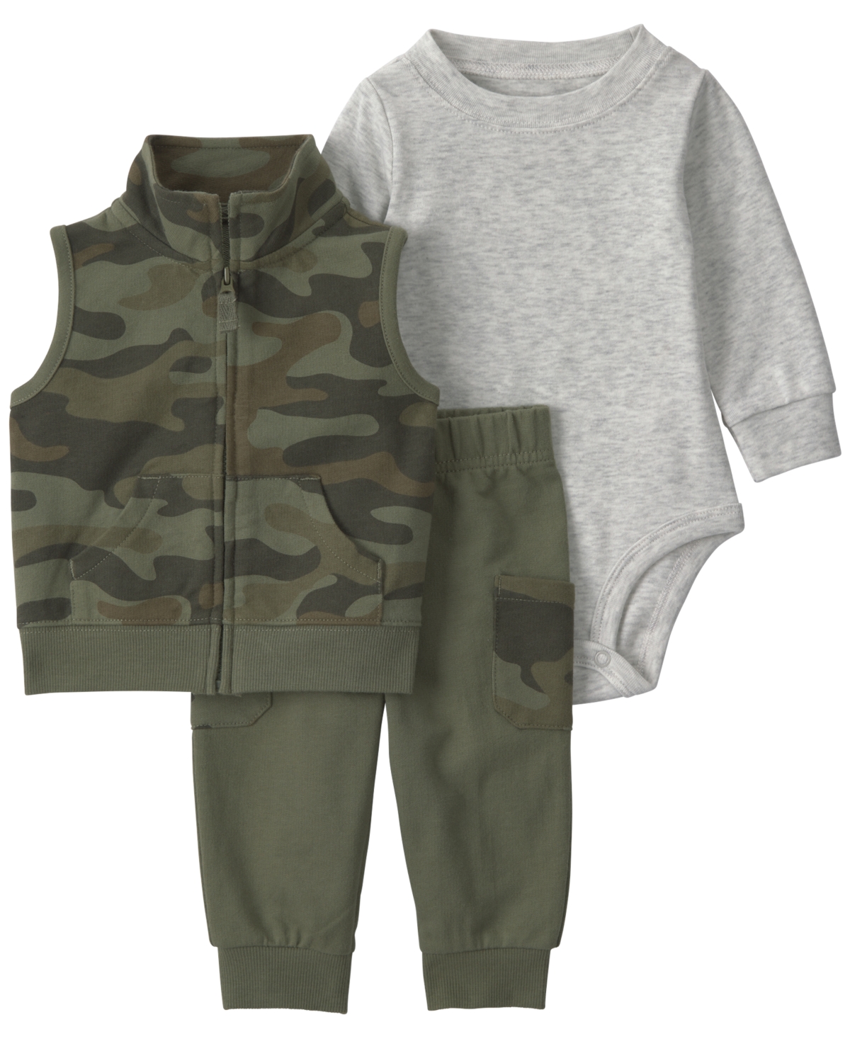 Carter's Baby Boys' Camo Vest, Long-Sleeve Bodysuit and Pants, 3-Piece Set