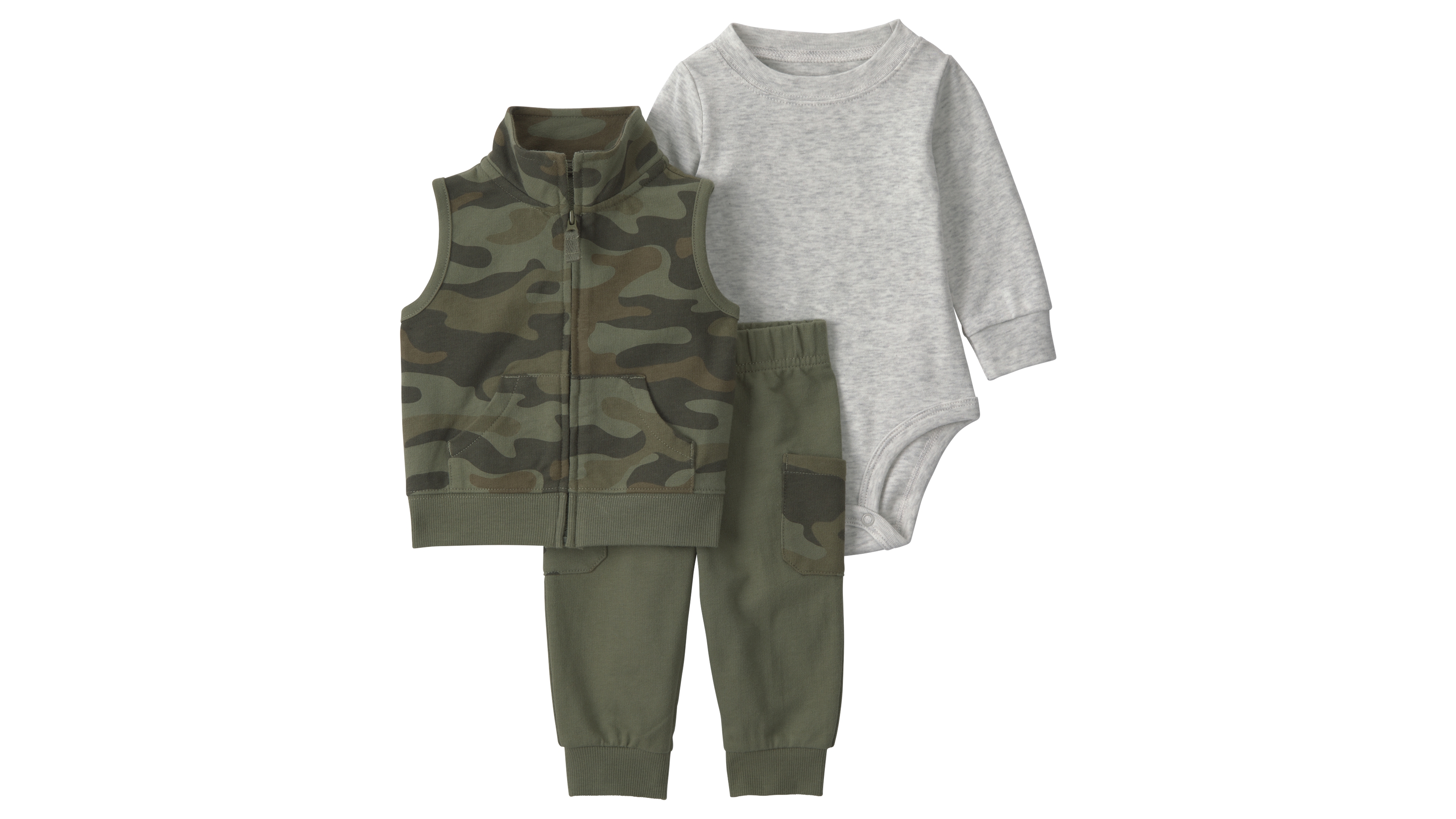 Carter's Baby Boys' Camo Vest, Long-Sleeve Bodysuit and Pants, 3-Piece Set