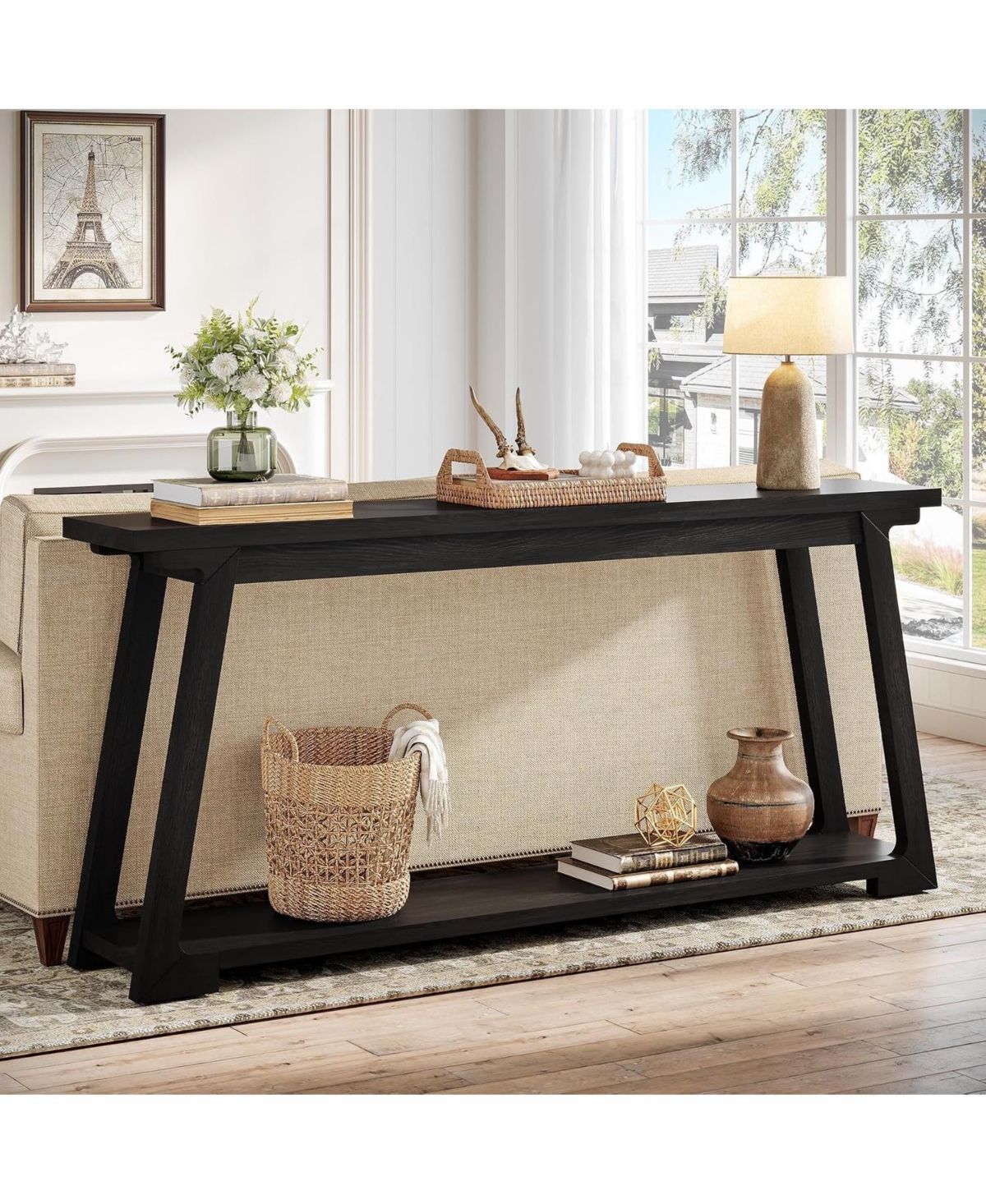 Tribesigns 63" Solid Wood Console Table with 2-Tier Storage