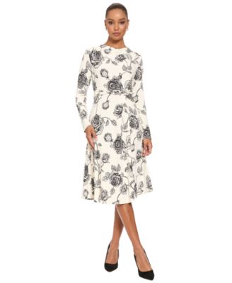 Women's Floral-Print Long-Sleeve Cowl Neck Midi Dress