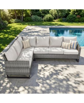 6-Seat Outdoor Sectional Sofa L Shaped Couch Patio Conversation Furniture Set, Wicker Patio Sectional Sofa with Removable Cushion
