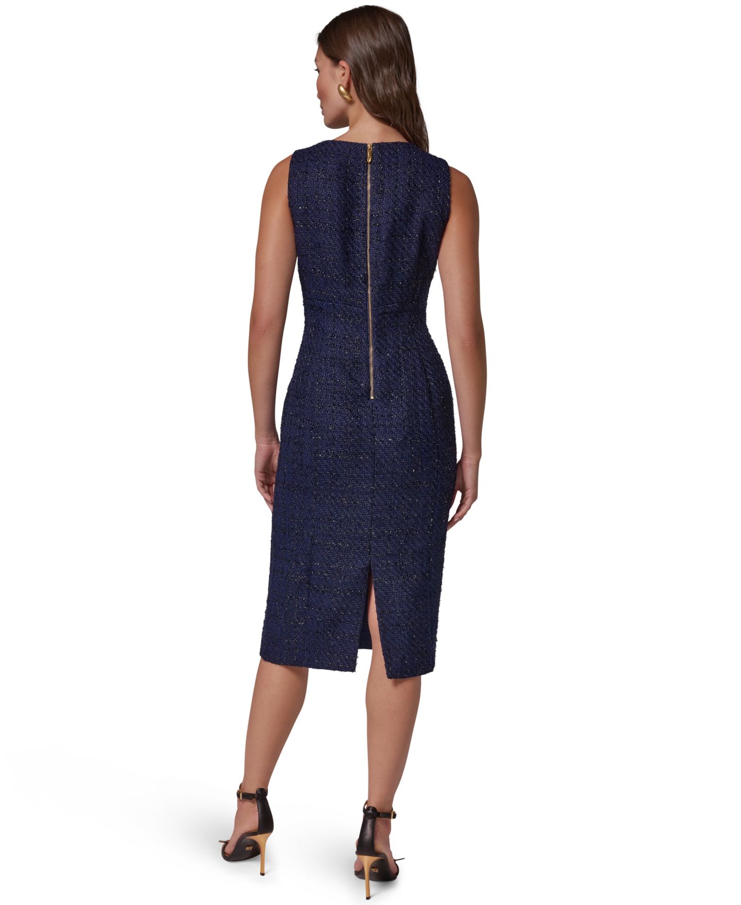 Женское платье Donna Karan New York Tweed Asymmetric Neck Midi, цвет: Ночной небесно-голубой — фото 4