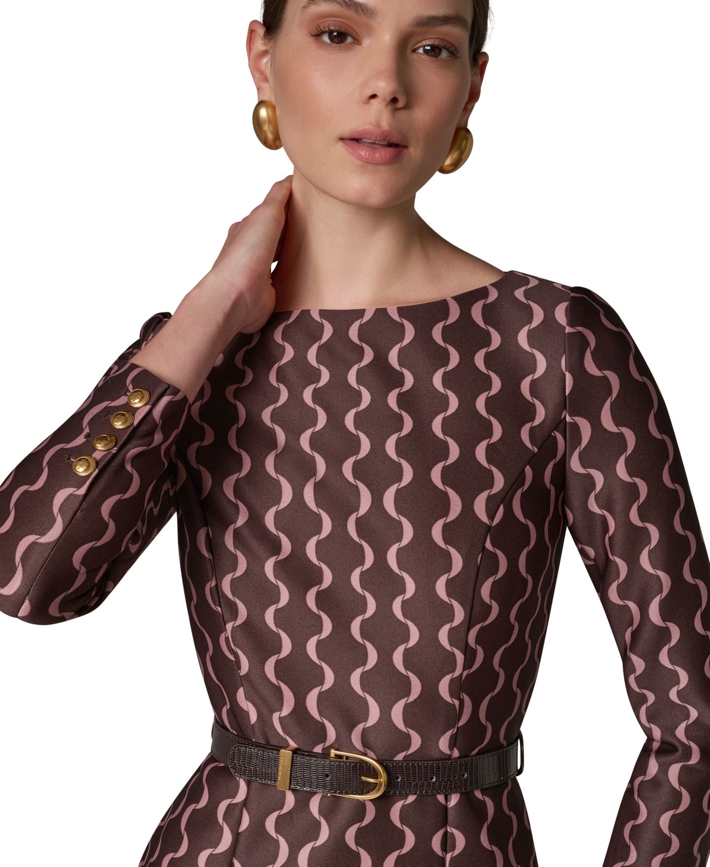 Женское платье Donna Karan New York Boat Neck Long-Sleeve Midi, цвет: Тёмно-коричневый разноцветный — фото 3