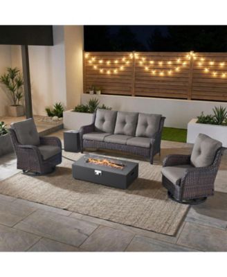 5 Pieces Outdoor Patio Furniture Set with Fire Pit Table Kits, Rattan Wicker Sectional Swivel Rocker Chairs Sets