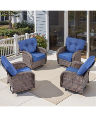 Outdoor Patio Wicker Swivel Chairs - Set of 4 Outside Rattan Rocker Glider Chair Rocking Armchairs