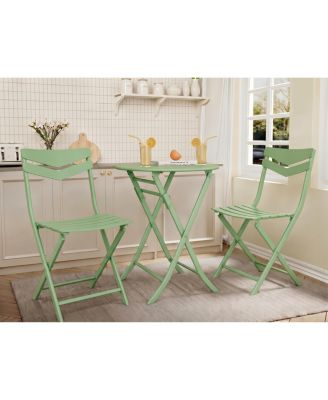 3-Piece Folding Patio Bistro Set, Round Metal Table & 2 Chairs, Powder-Coated Steel, Balcony, Porch & Garden