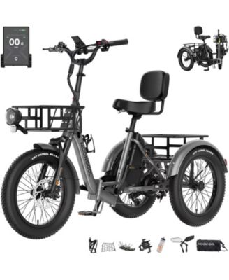 TK2 PRO Adult Folding E-Trike with Reverse, 6-Speed, 1500W Peak, 20" Fat Tire