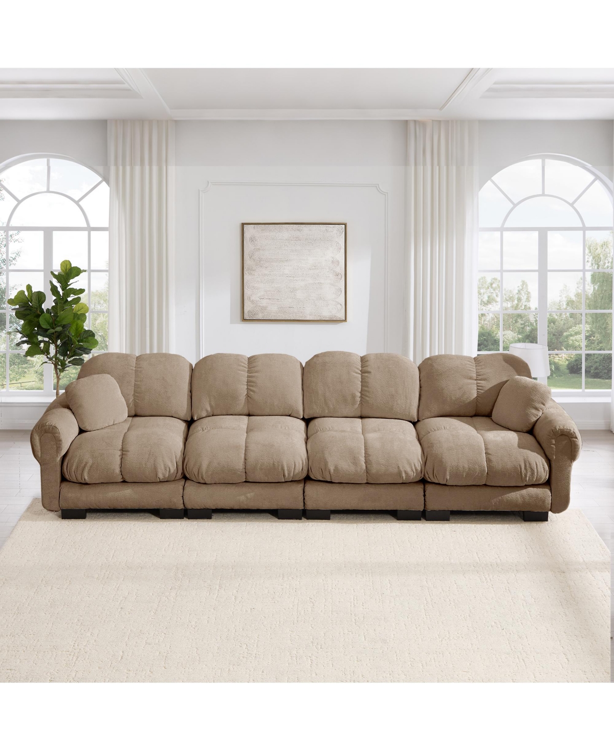 Clihome Chenille Cloud 4-Seater Sofa,Exquisite pillows and quilted back cushions