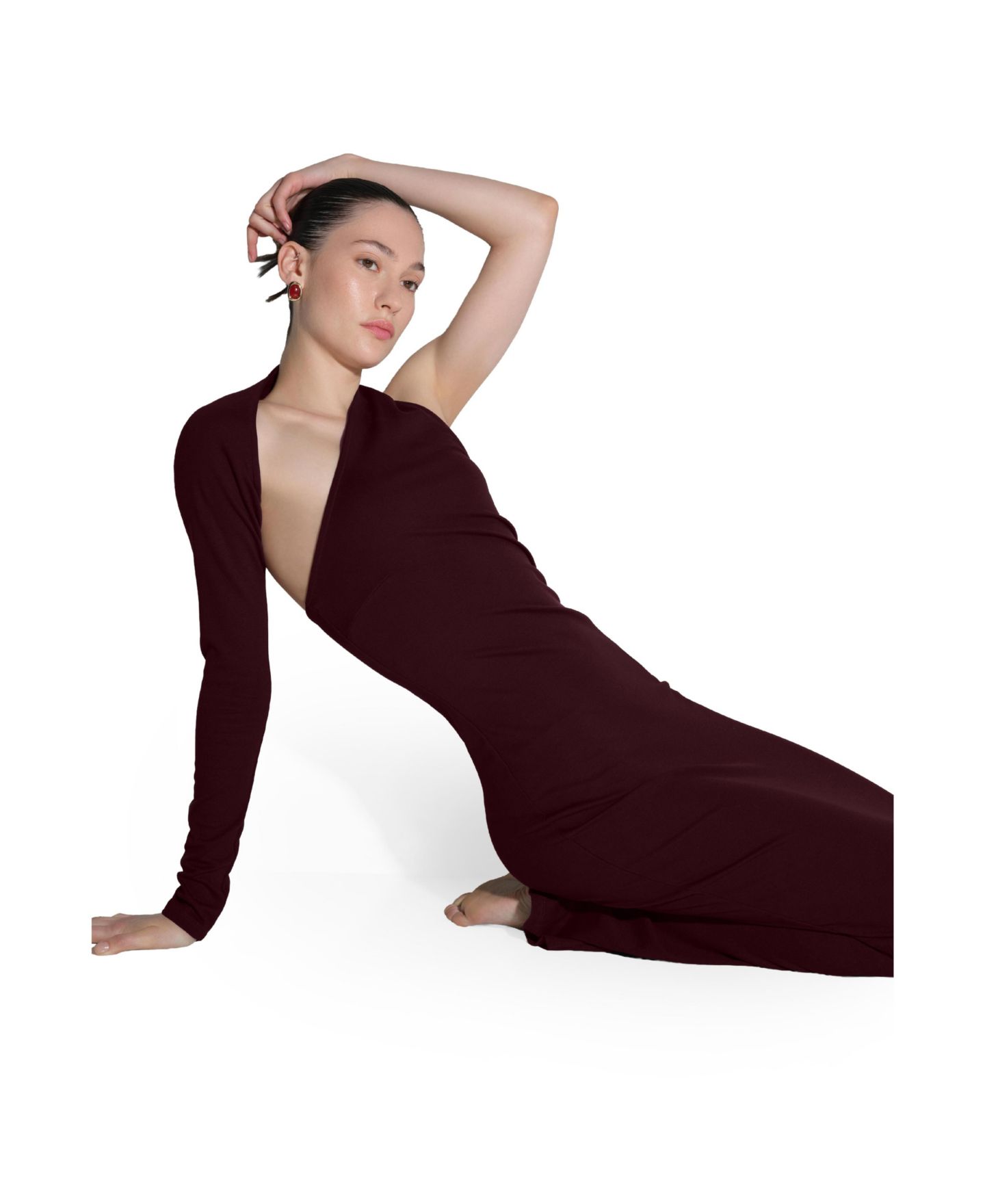 Женские платья Marcella Manhattan One-Shoulder Long-Sleeve Mermaid Evening Gown, цвет: Бордовый — фото 9