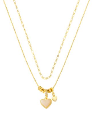 Cubic Zirconia and Crystal Gold-Plated Heart Charm Layered Necklace Set