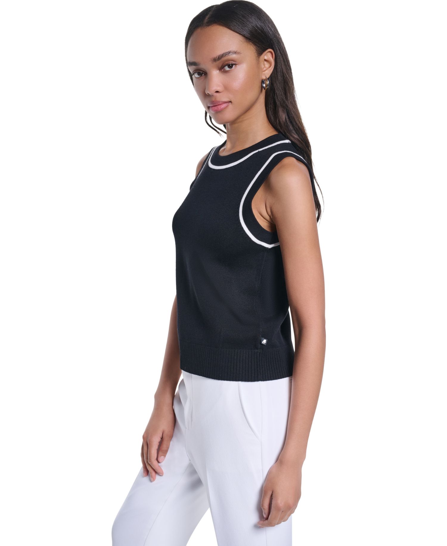 Women's Contrast-Trim Sleeveless Sweater