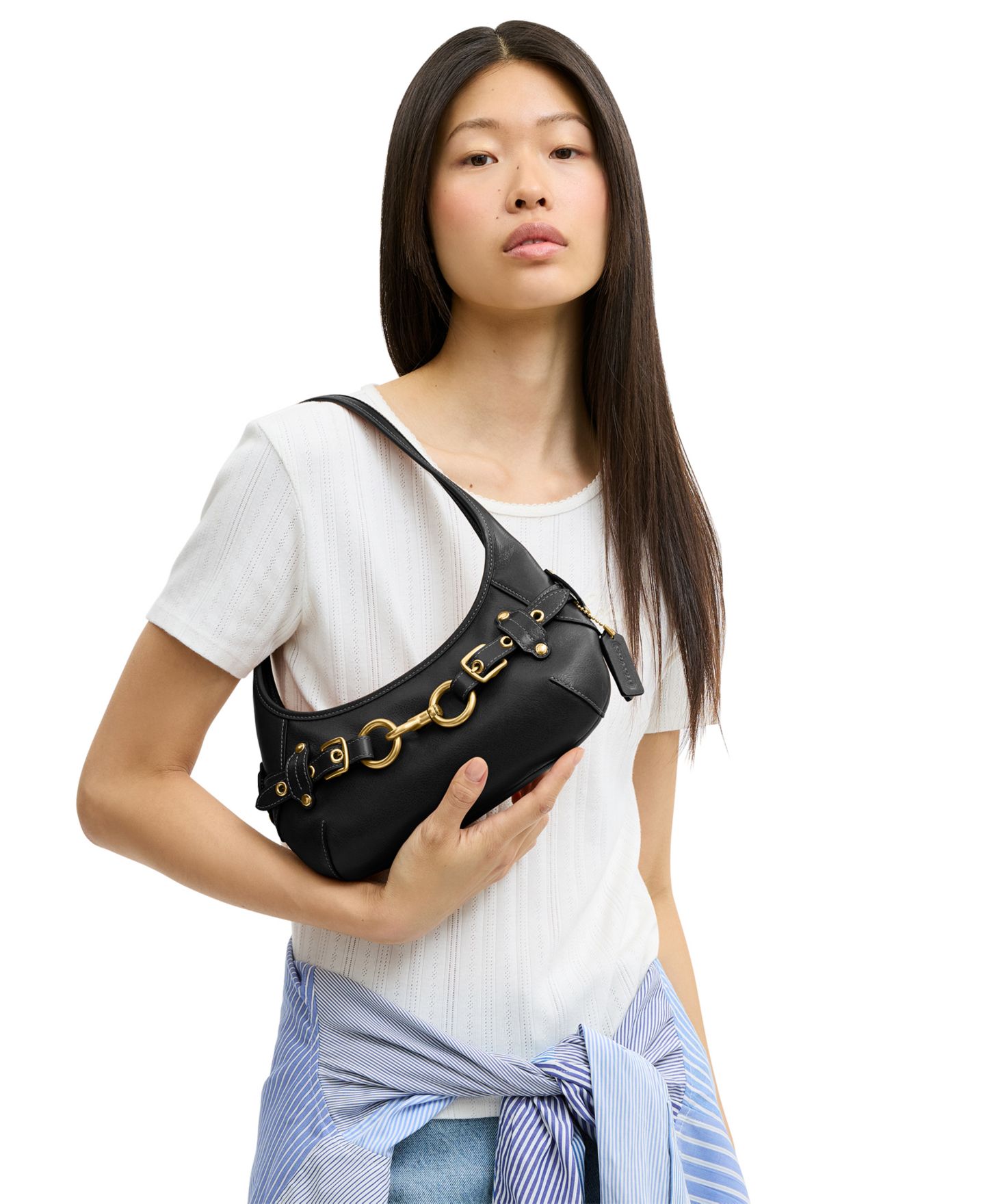 Женская сумка COACH Belted Ergo Small Leather Shoulder Handbag 26, цвет: Латунный / Чёрный — фото 4