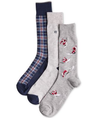 Men's Santa Ski Flat-Knit Plaid Socks, 3-Pack