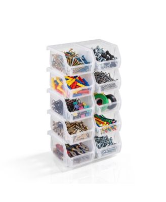 Extra Small Open Front Stackable Garage Storage Bin – Heavy Duty Plastic Organizer Tote for Tools, Hardware and Shelving