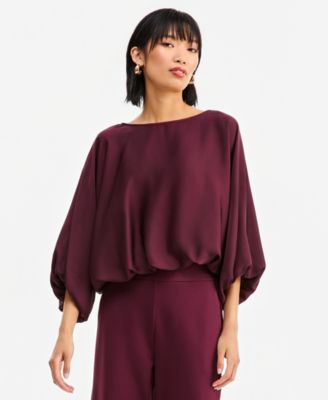 Women's Elbow-Sleeve Bubble Boat Neck Blouse, Macy's Exclusive