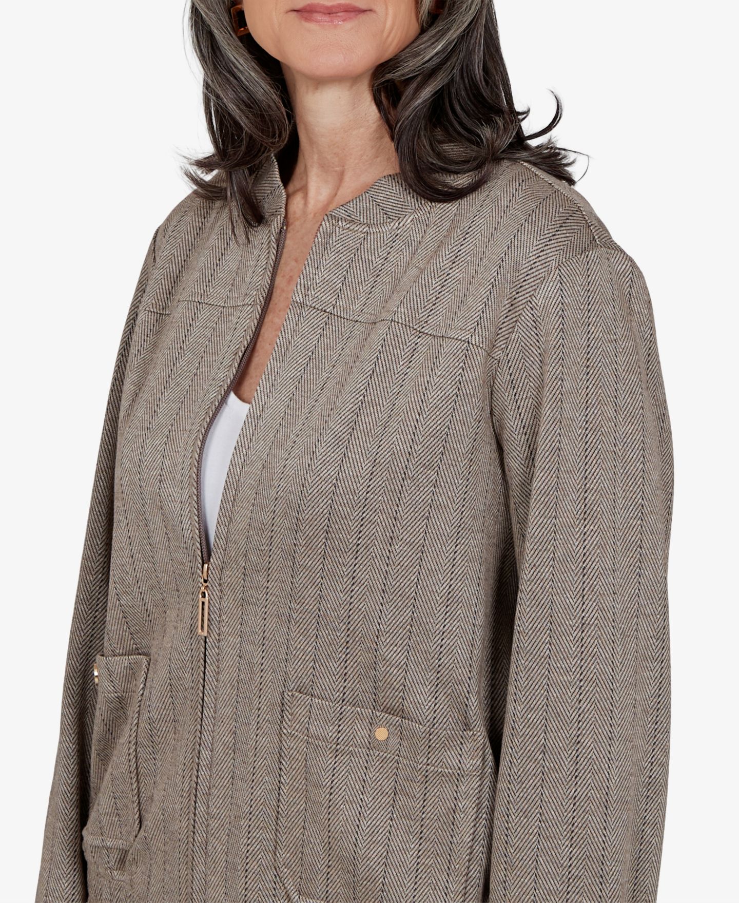 Женская куртка Alfred Dunner Petite Mandarin-Collar Zipper-Front, цвет: Латте — фото 4