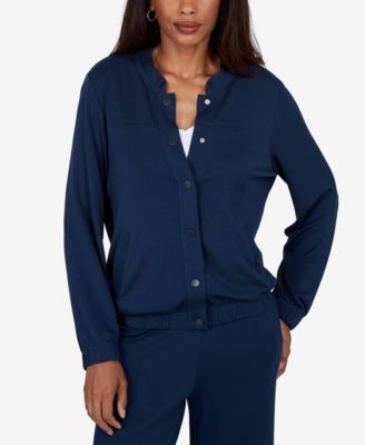 Petite Mandarin-Collar Bomber Jacket