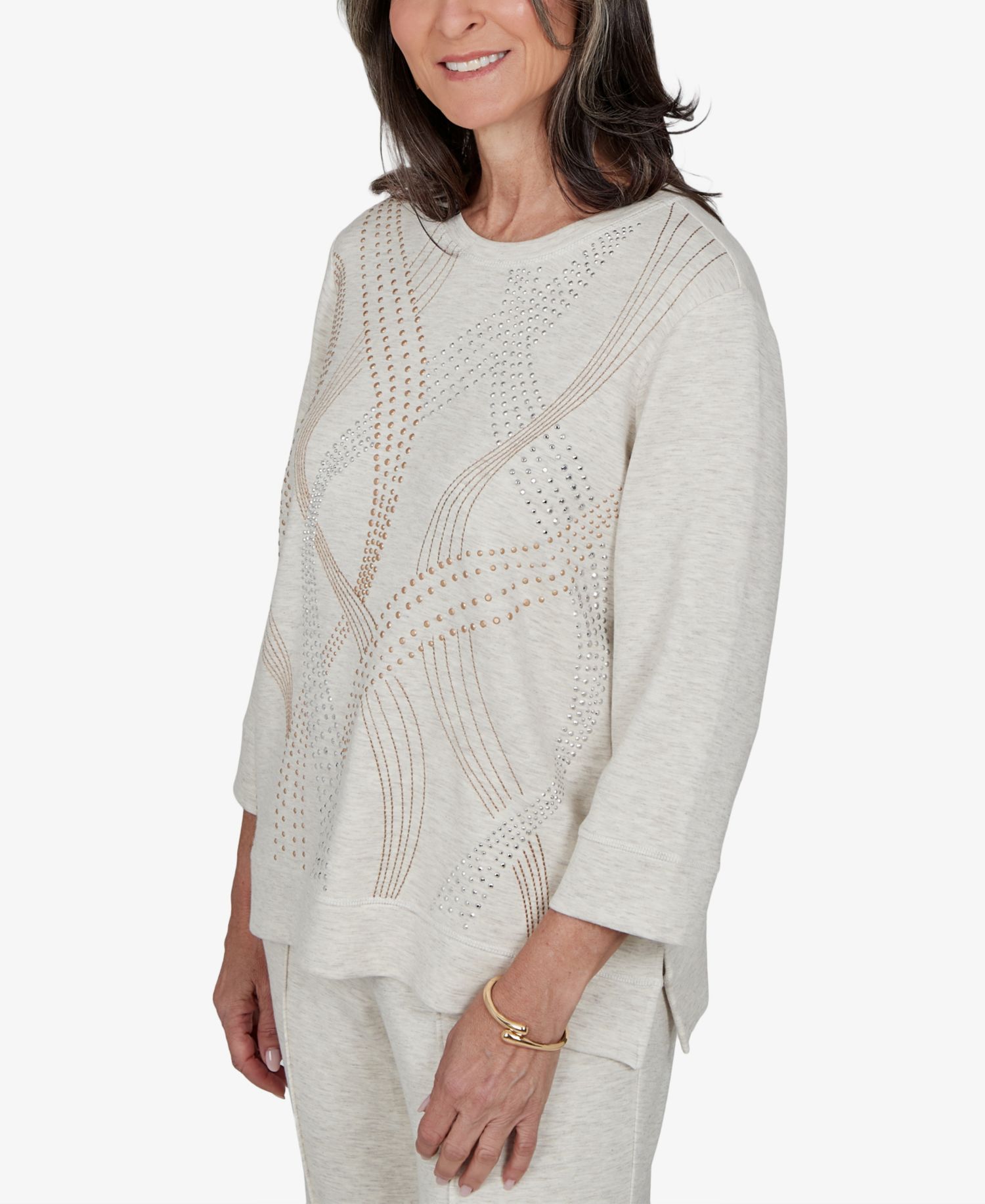 Petite 3/4-Sleeve Embellished Top