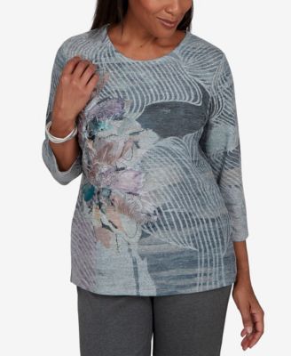 Women's 3/4-Sleeve Floral-Print Knit Top