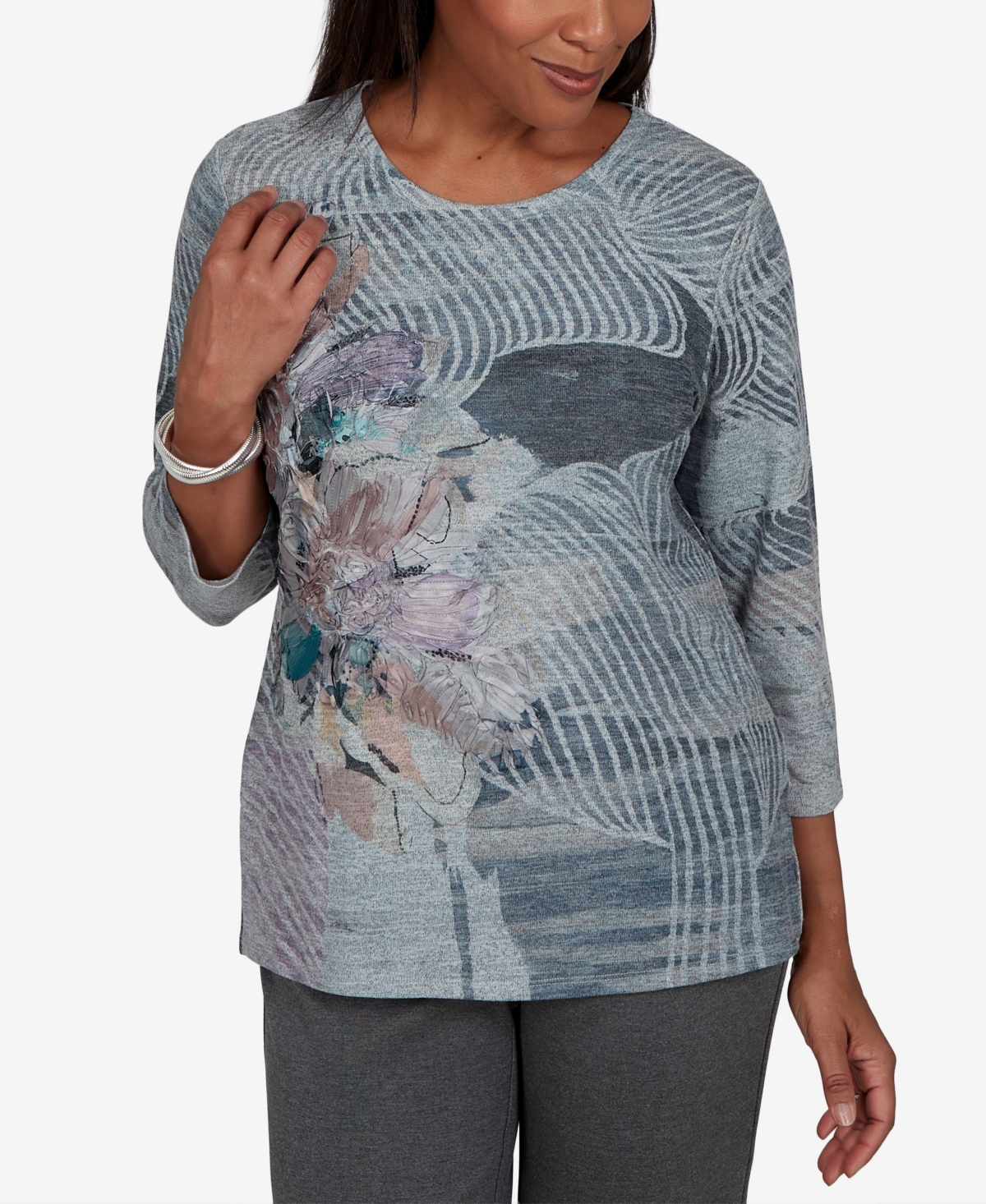 Alfred Dunner Women's 3/4-Sleeve Floral-Print Knit Top