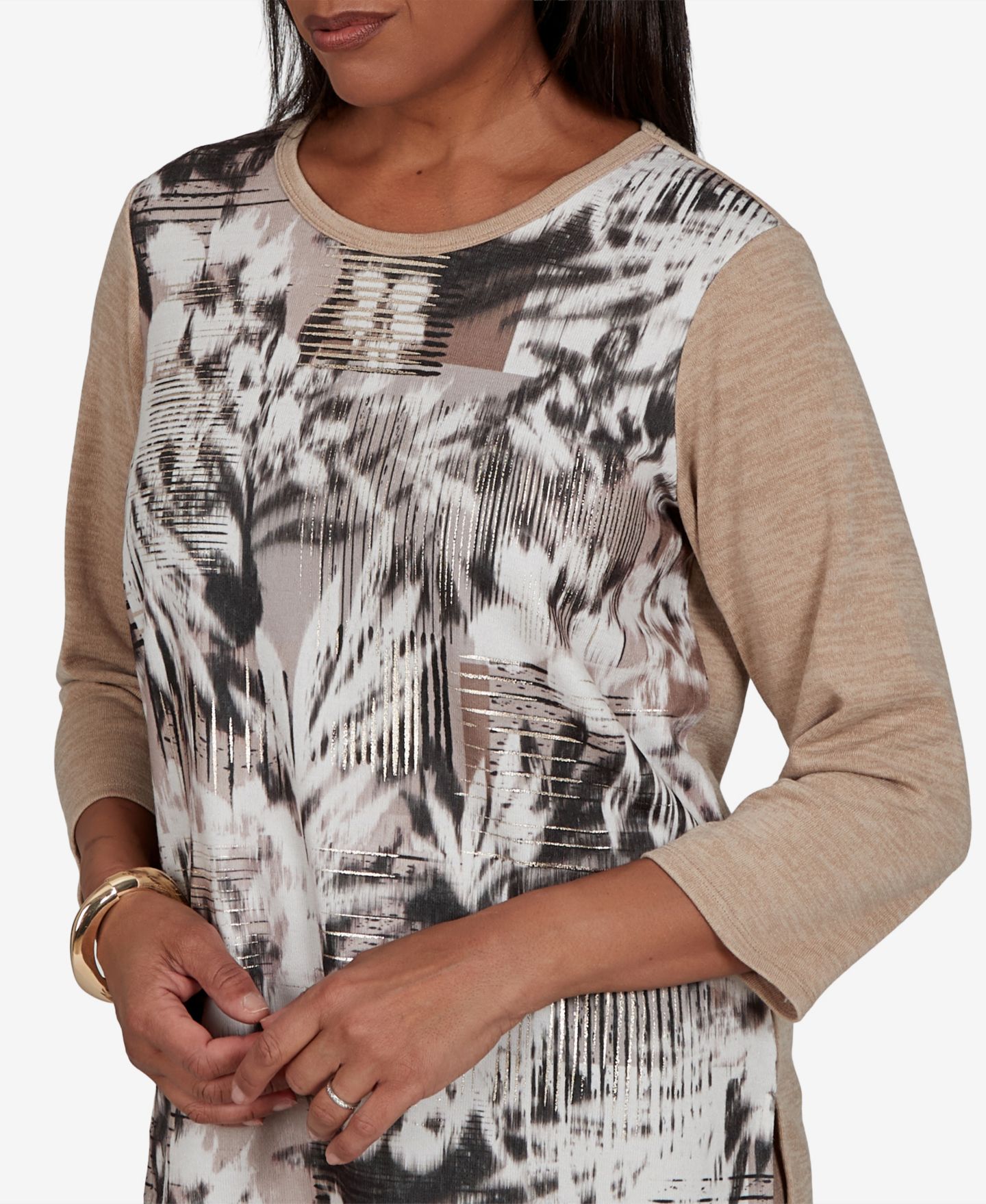 Женский свитер Alfred Dunner 3/4-Sleeve Crewneck Pullover, цвет: Латте — фото 5