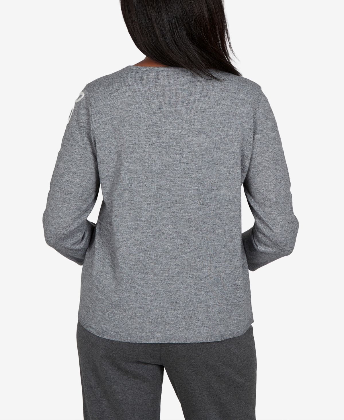 Alfred Dunner Women's Floral Embroidery Keyhole 3/4-Sleeve Sweater