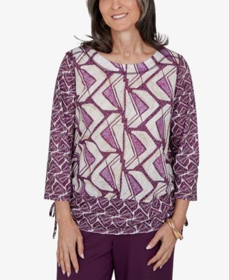 Women's Boat Neck Geometric-Print 3/4-Sleeve Blouse
