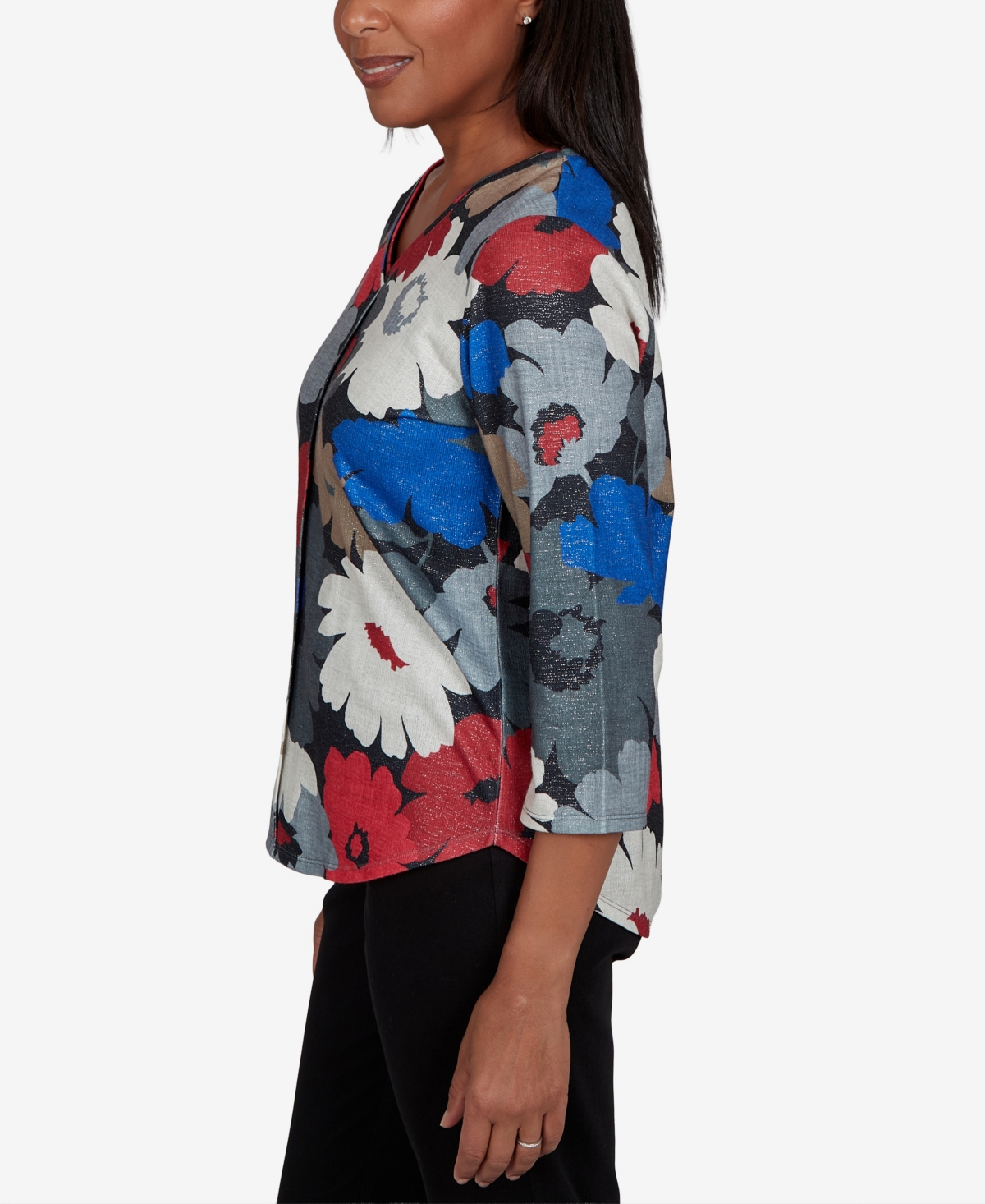 Alfred Dunner Women's Floral V-Neck 3/4-Sleeve Blouse