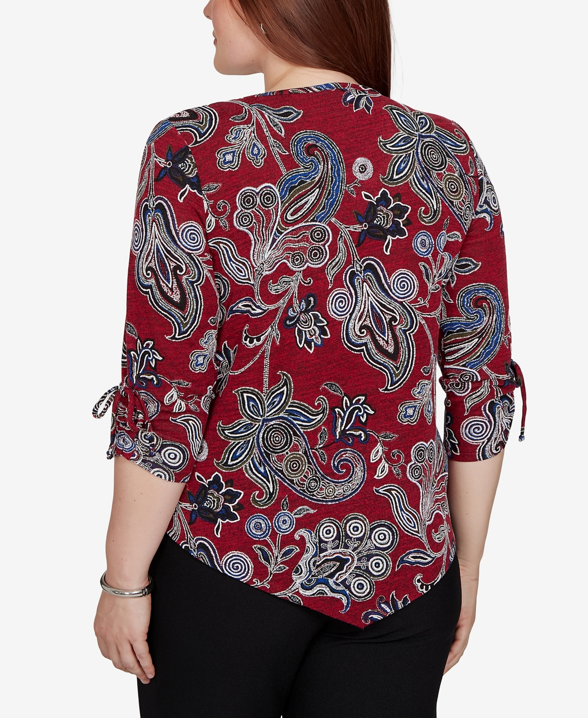 Alfred Dunner Women's Knit Paisley V-Neck 3/4-Sleeve Top