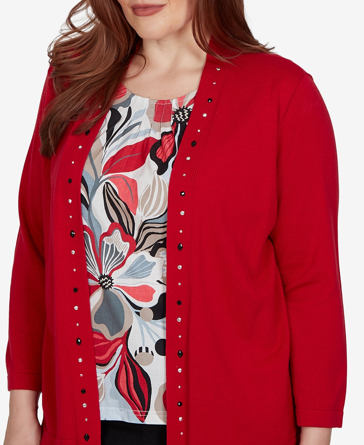Alfred Dunner Women's Shawl Collar 3/4-Sleeve Cardigan