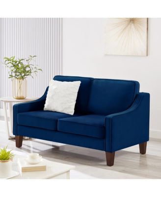 Velvet 2-Seater Loveseat Sofa with Spring Cushion and Wood Legs