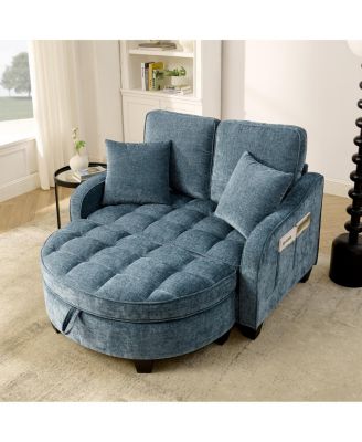 2-Seater Sofa Chaise with Storage Footrest and Pillows