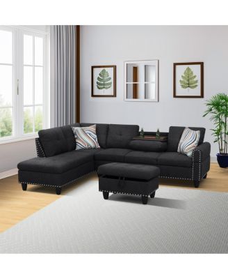 L shape Sectional Sofa Chair with cup holder