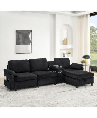 Modern Modular L-Shaped Sectional Sofa with Storage and Cup Holders