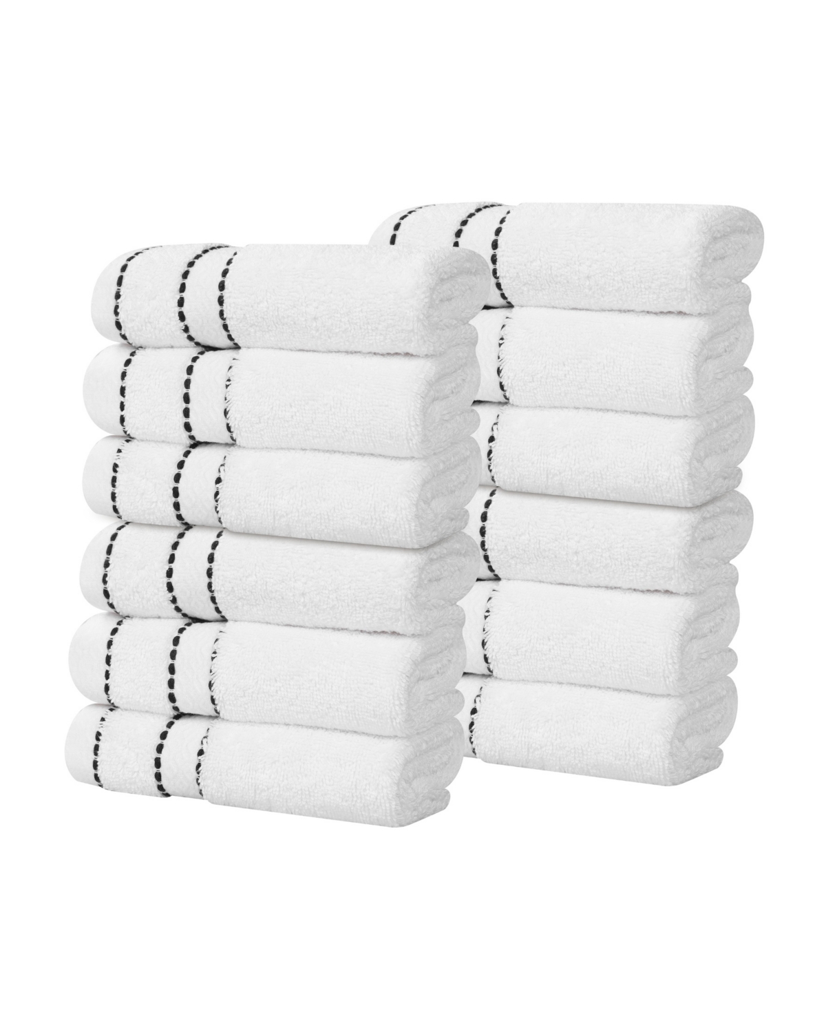 Superior Niles Egypt Produced Giza Dobby Ultra-plush Thick Soft Absorbent 12-piece Face Towel Washcloth Set In White-black
