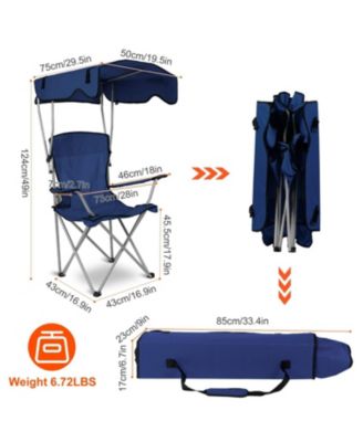 Foldable Beach Canopy Chair, 330 lb capacity, sunshade, cup holder, portable folding seat for beach, camping & travel.