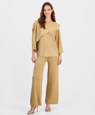 Women's Boat-Neck Cape Sweater & Lurex Wide-Leg Pull-On Pants