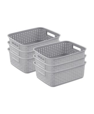 Short Weave Wicker Pattern Storage Container Basket, Gray (6 Pack)