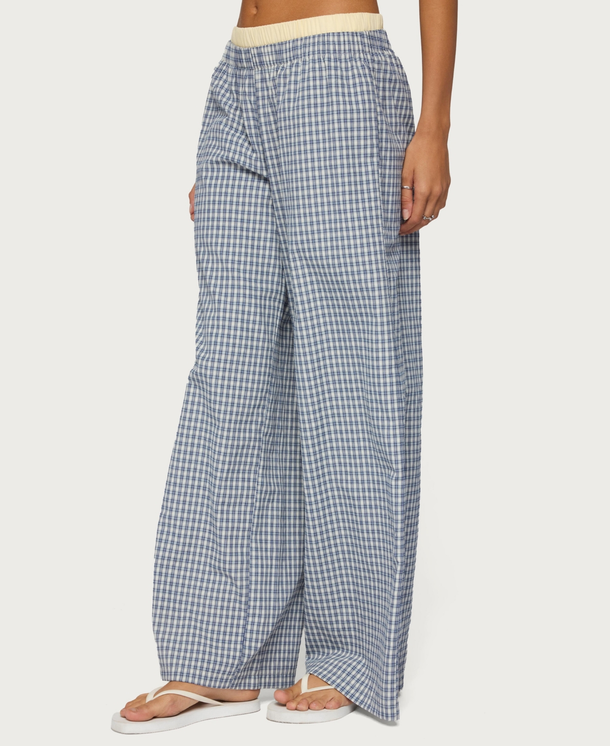 Edikted Women's Indya Contrast Plaid Wide Leg Pants