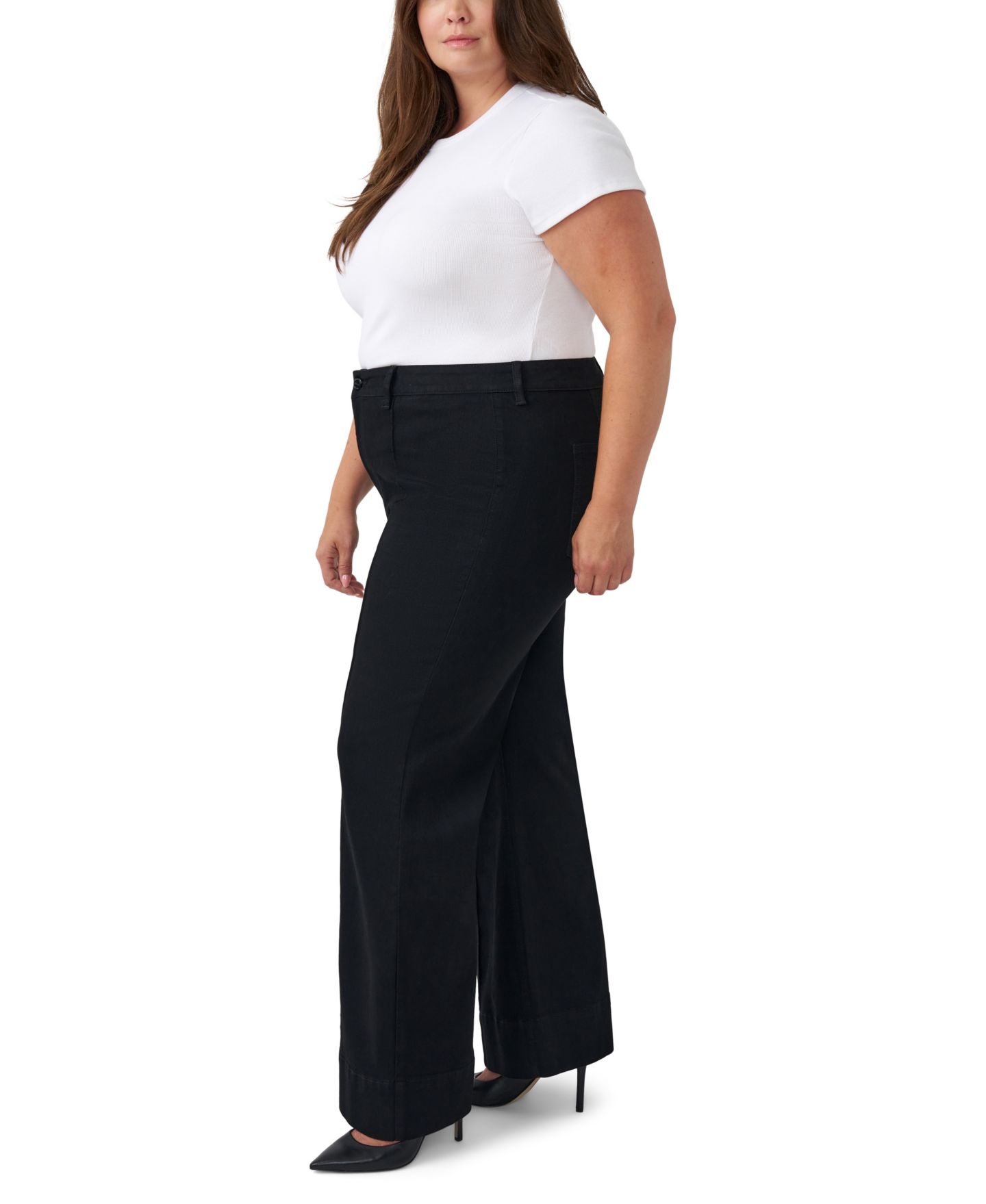 Женские джинсы Seven7 Plus Size High-Waisted Wide-Leg Pintuck, цвет: Чёрный — фото 2