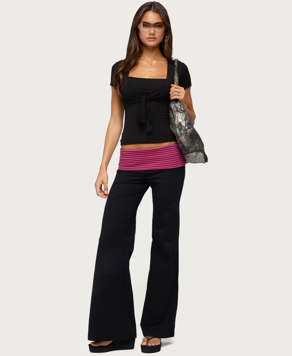 Edikted Women's Maci Striped Foldover Pants