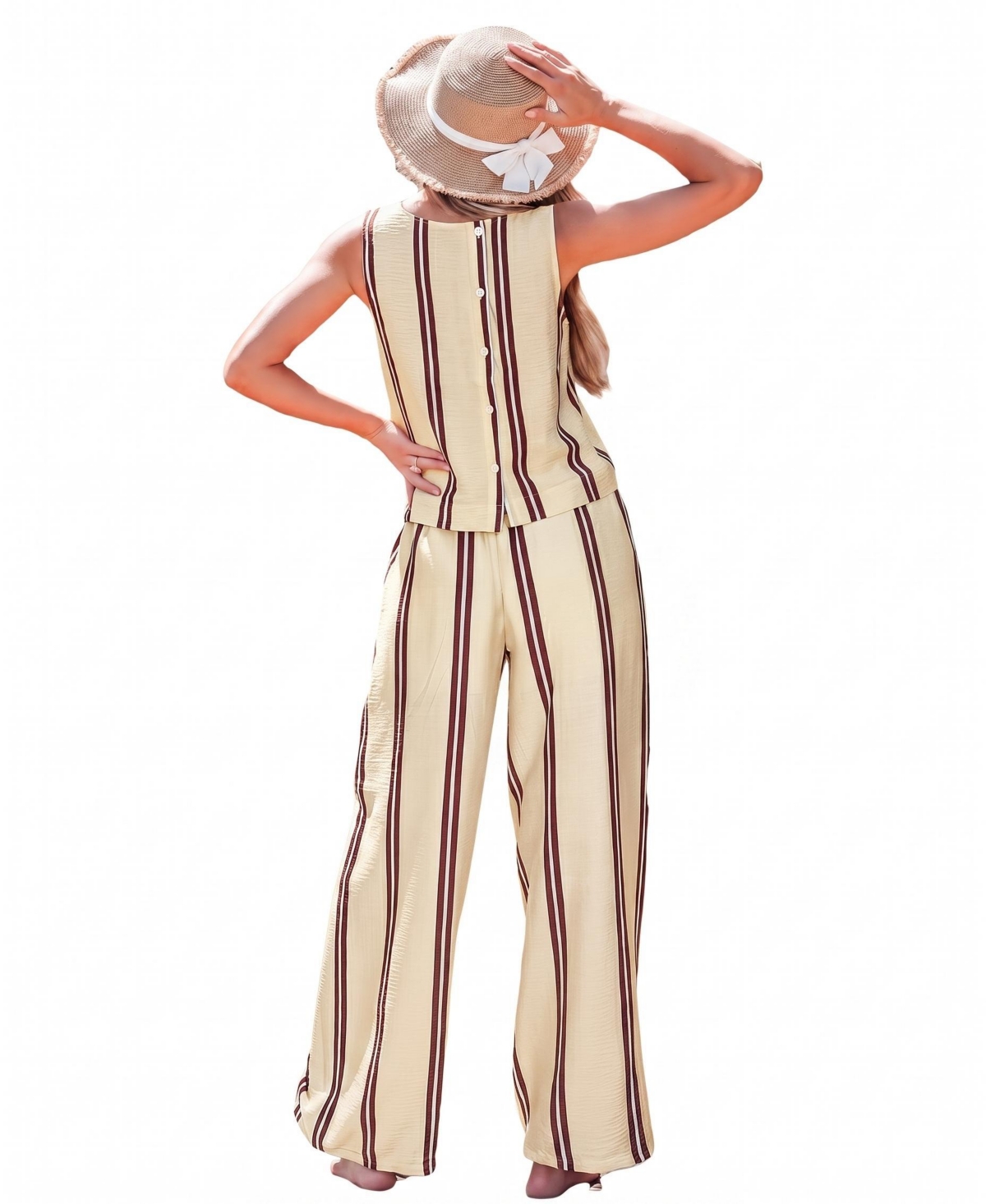 Cupshe Women's Vertical Stripe Sleeveless Wide Leg Two-Piece Matching Set