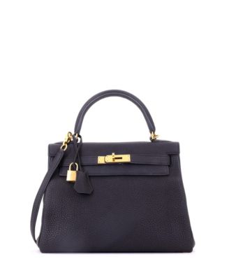 Pre-Owned Hermes Kelly 28 Handbag Black Togo with Gold Hardware