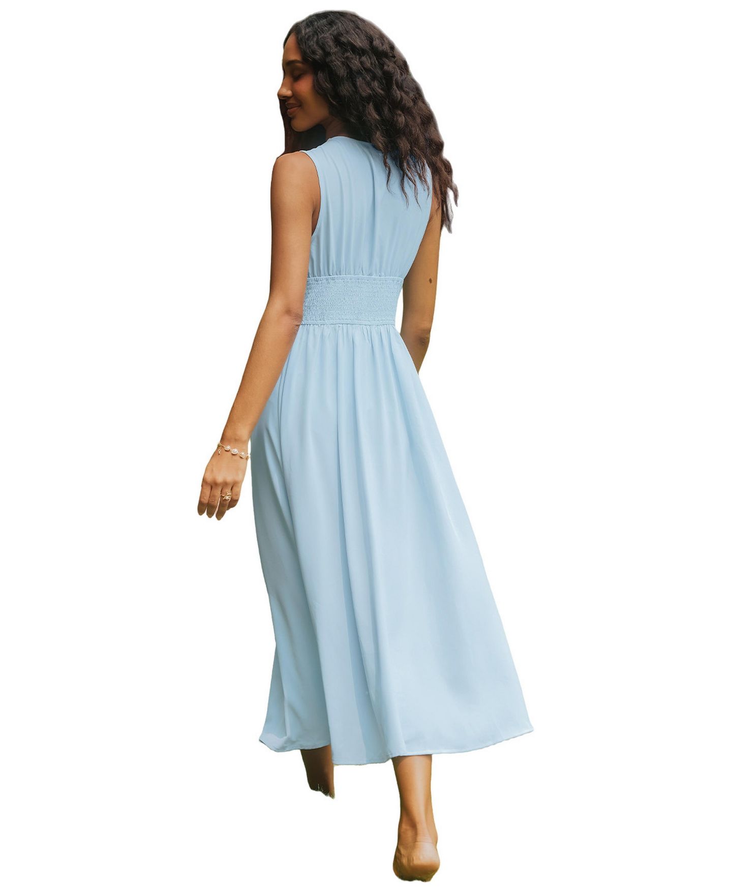 Женское платье Cupshe Scalloped A-Line V-Neck Sleeveless Midi, цвет: Пастельный синий — фото 2