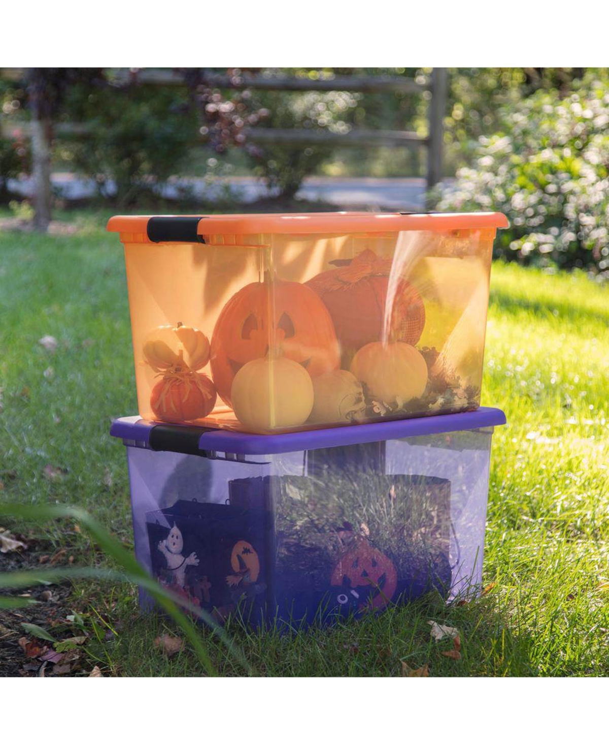 Sterilite 64 Quart Latching Plastic Storage Container, Purple and Orange (12 Pack)
