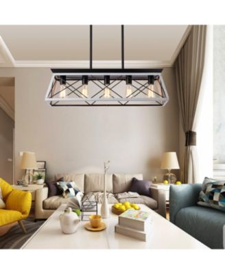 32" Rectangle Industrial 5-Light Pendant Chandelier With Adjustable Hanging Light
